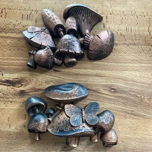 Pair of vintage copper resin mushroom wall art